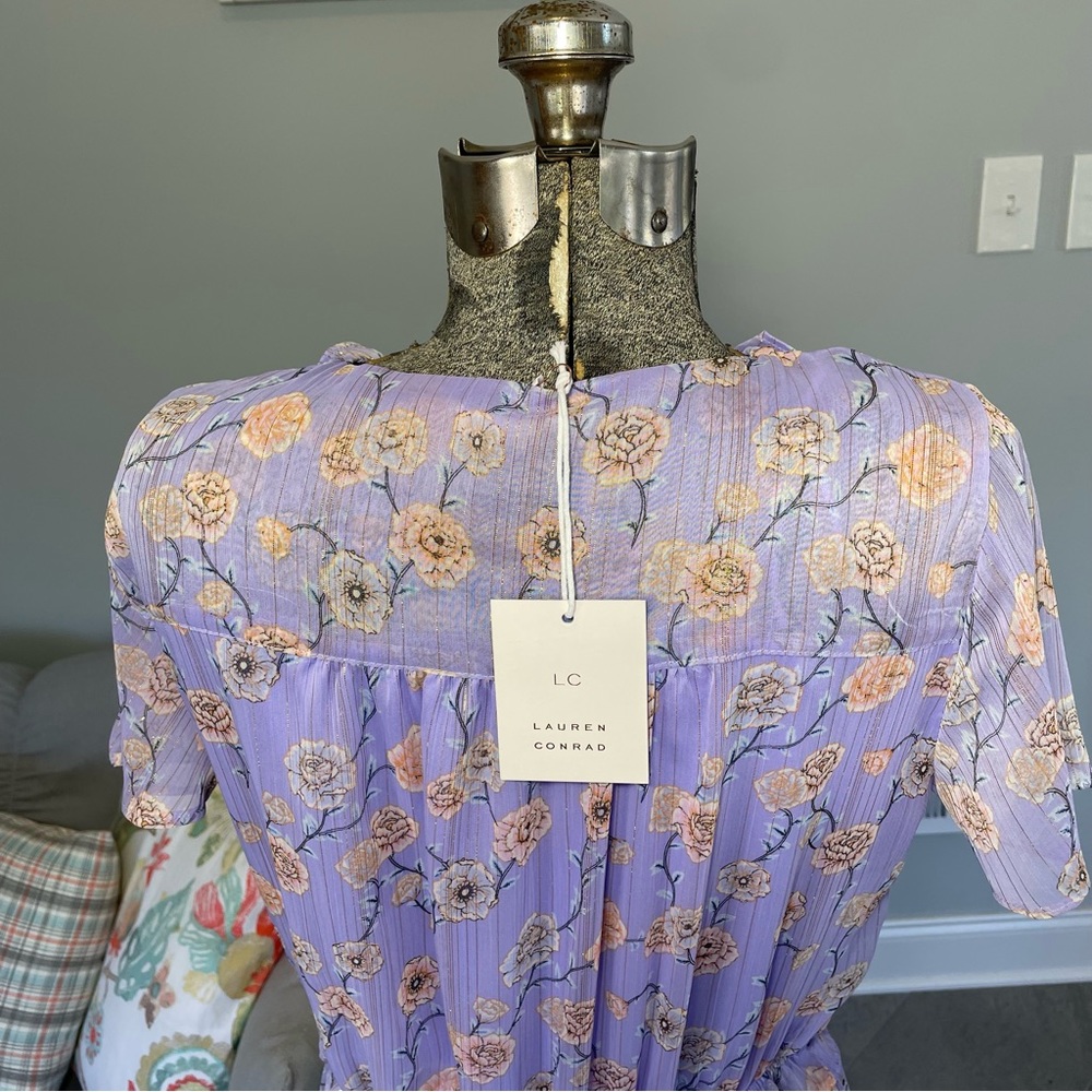 XS M L OX 2X LC Lauren Conrad midi floral green pink purple - Picture 8 of 10